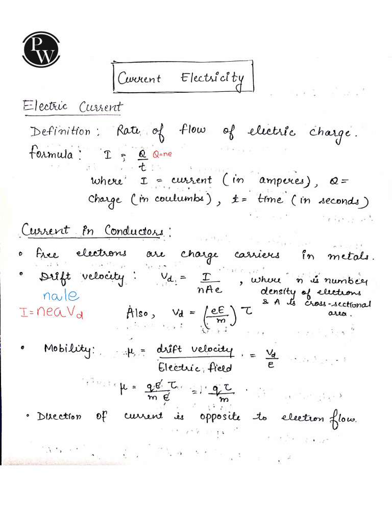 Current Electricity Handwritten Notes Lakshya JEE 2026 | PDF