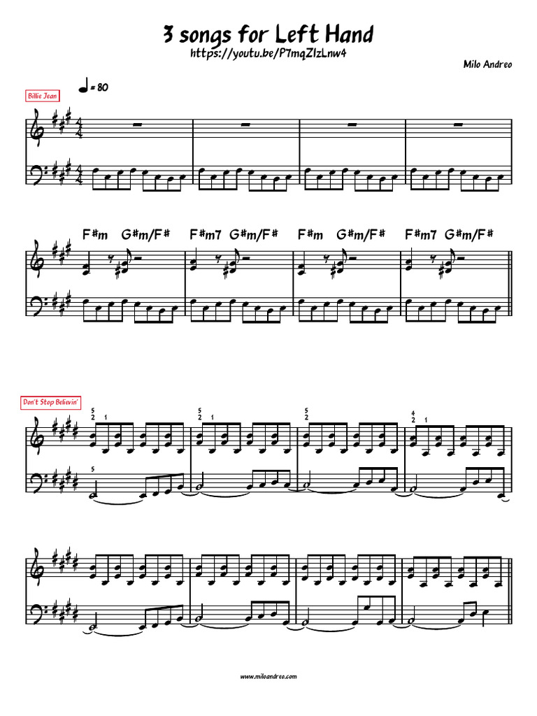 3 Songs For Left Hand - East Fast Piano | PDF