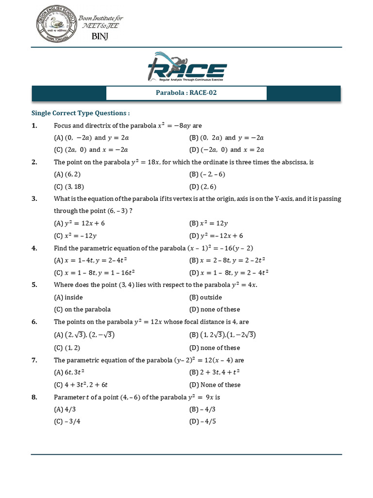 Parabola - RACE - 2 | PDF | Differential Geometry | Geometric Shapes