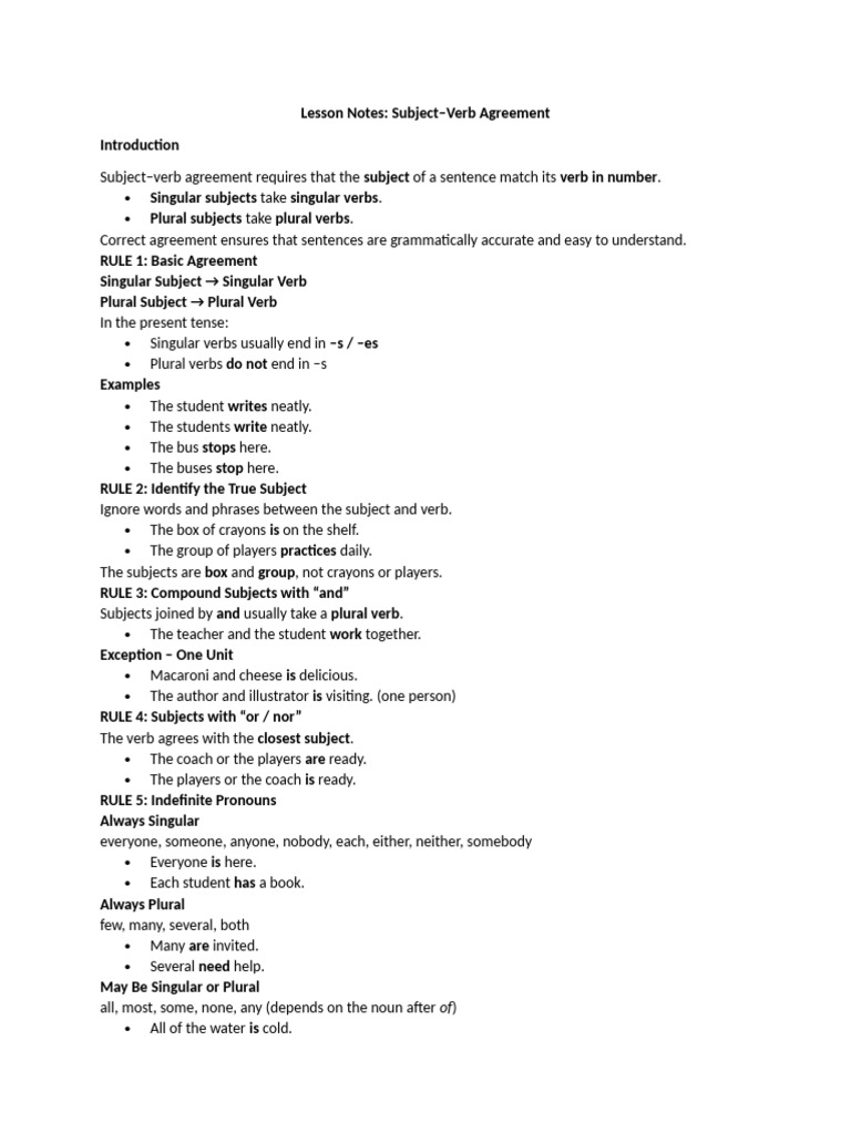 Subject Verb Agreement | PDF | Grammatical Number | Subject (Grammar)