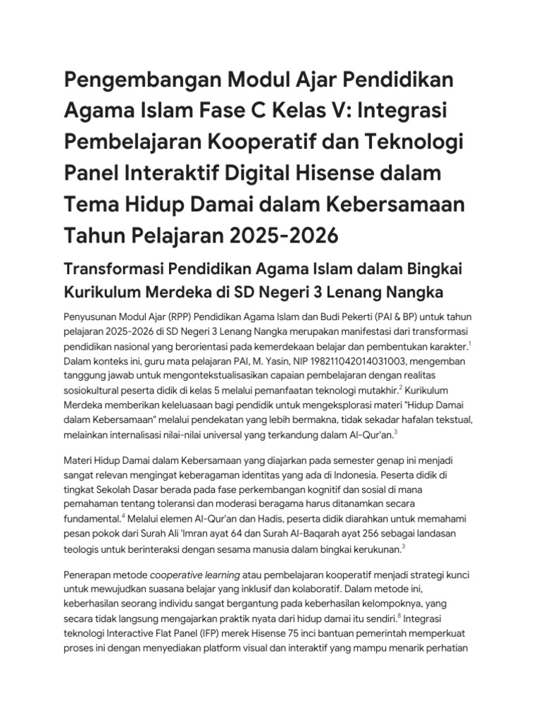 Modul Ajar PAI Kelas 5 Kurikulum Merdeka | PDF