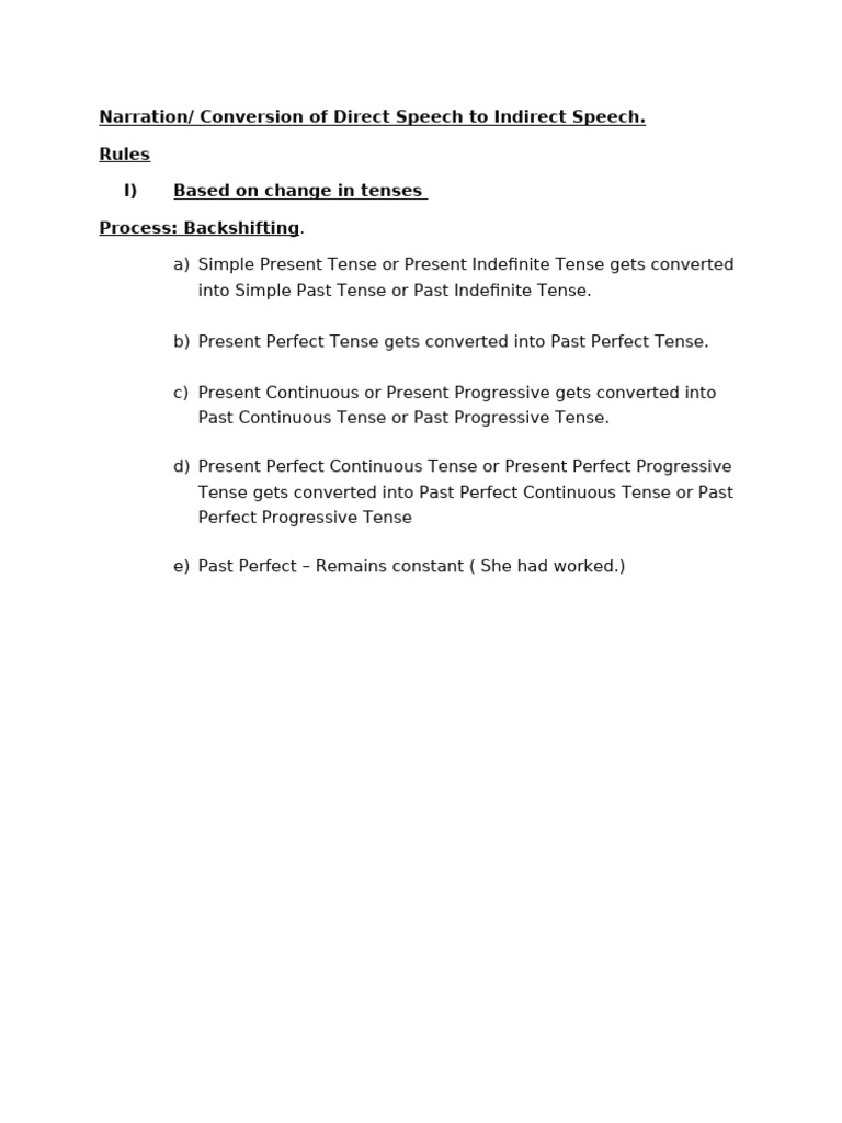 Direct To Indirect Speech Rules | PDF