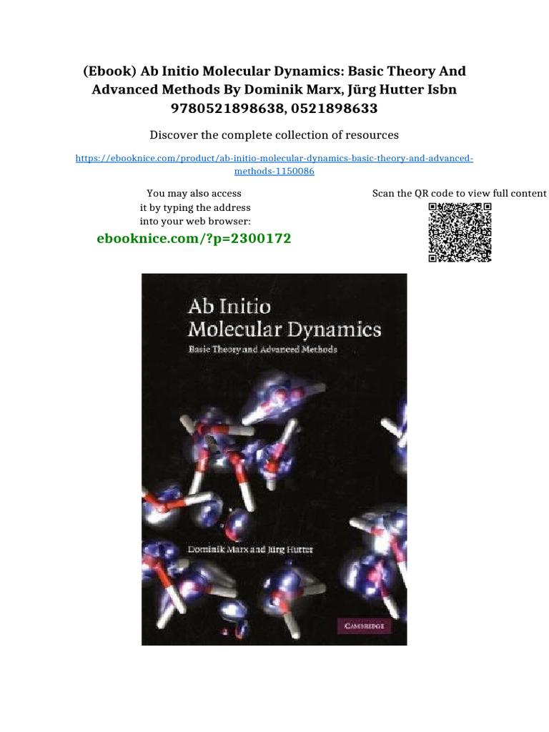 (Ebook) Ab Initio Molecular Dynamics: Basic Theory and Advanced Methods ...