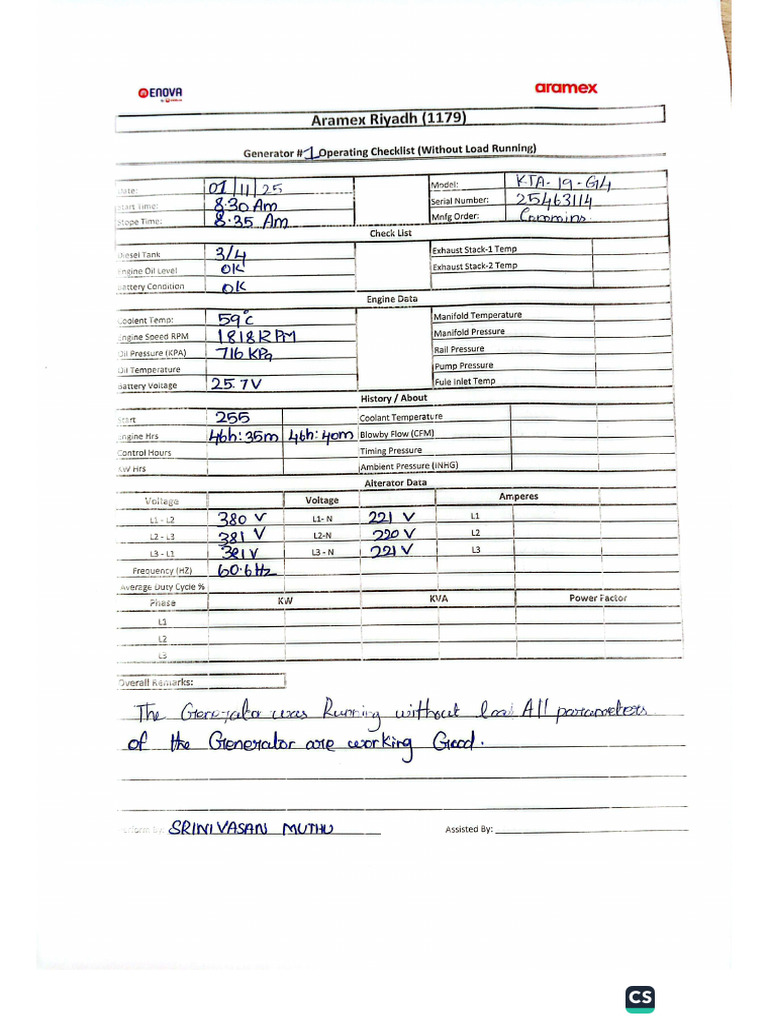 Generator Weekly Train Run Report 1-11-2025 | PDF