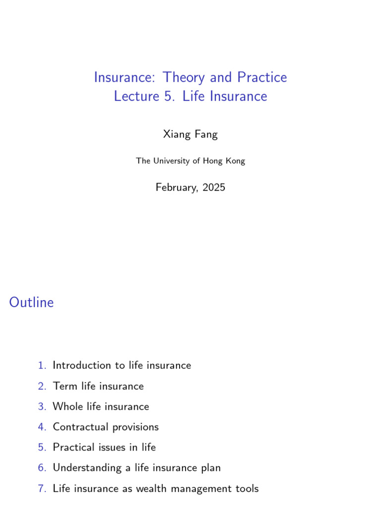 Lecture 5 Life Insurance Handout | PDF | Life Insurance | Insurance