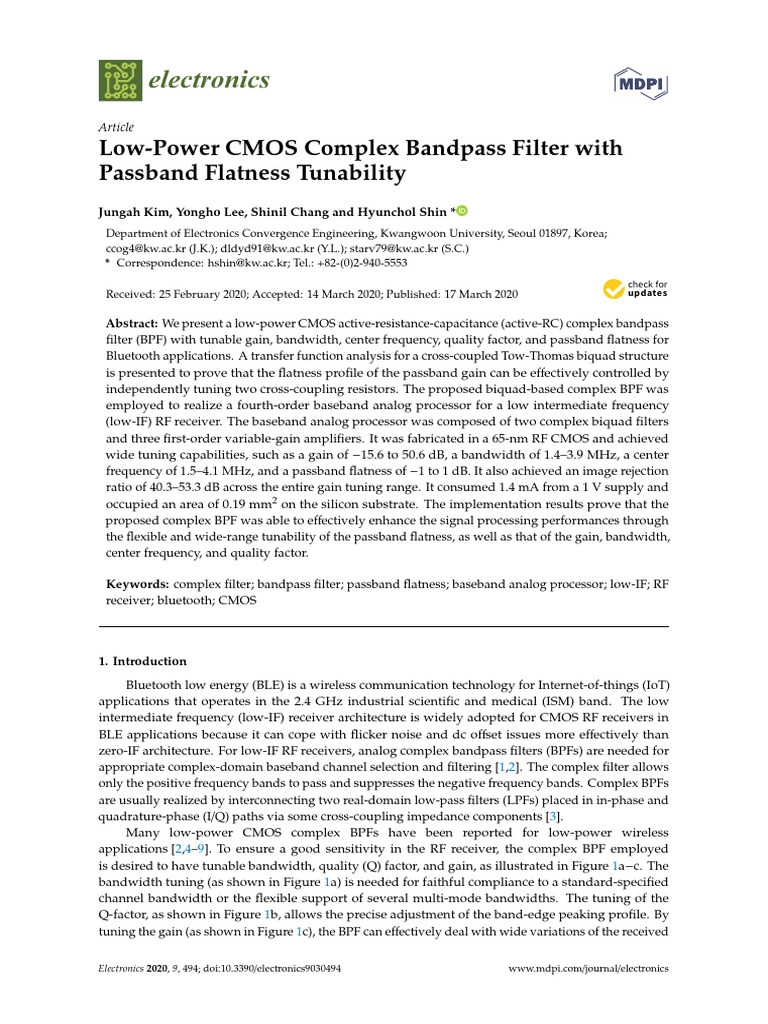 Low-Power CMOS Complex Bandpass Filter With Passba | PDF | Bandwidth ...