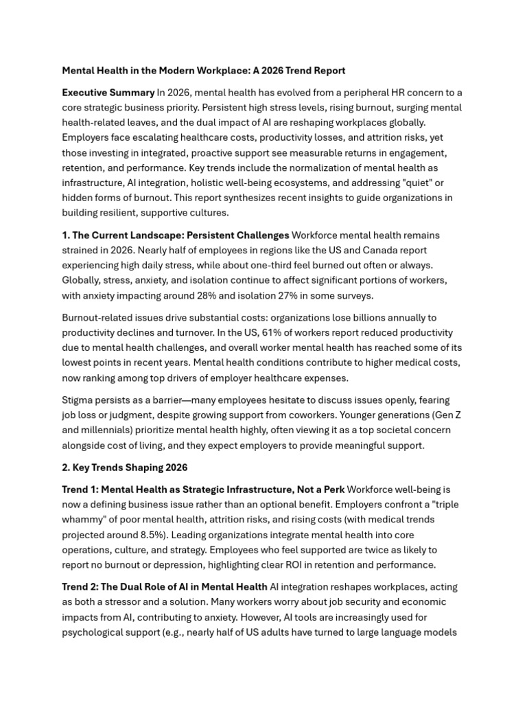 Mental Health Trend in The Modern Workplace | PDF | Cost Of Living ...