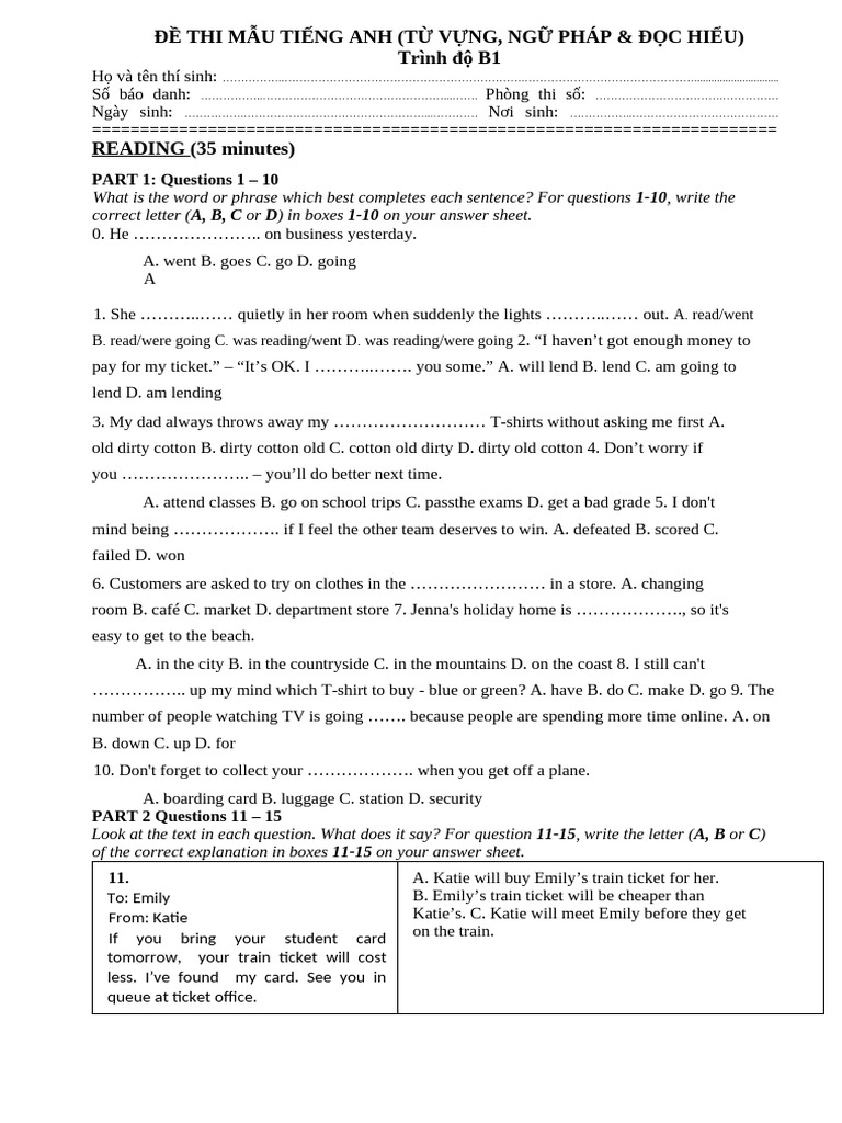 B1 - Reading Sample Test | PDF | Moon