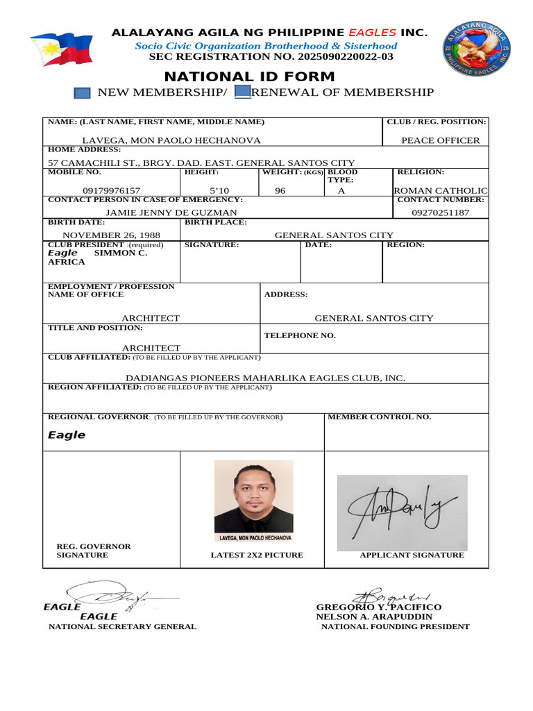 Alalayan Agila Form Kuya Paolo Lavega | PDF