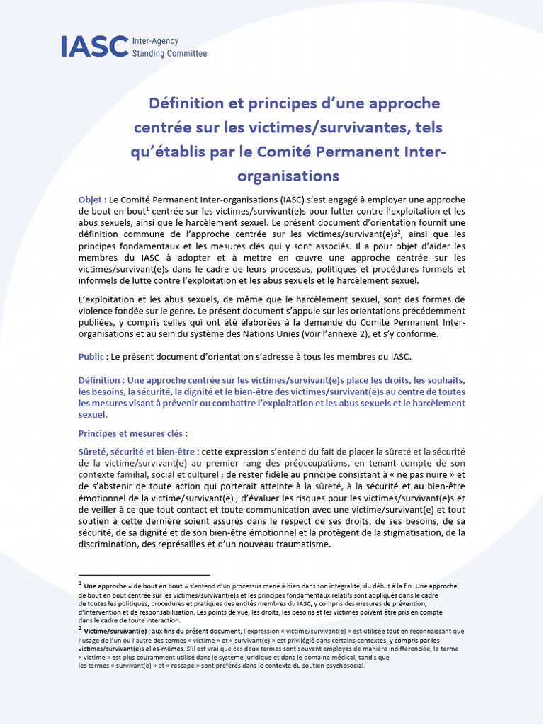 IASC Definition & Principles of A Victim - Survivor Centered Approach ...
