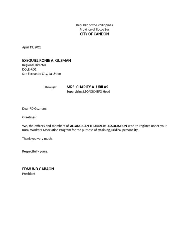 Application Letter RWA | PDF
