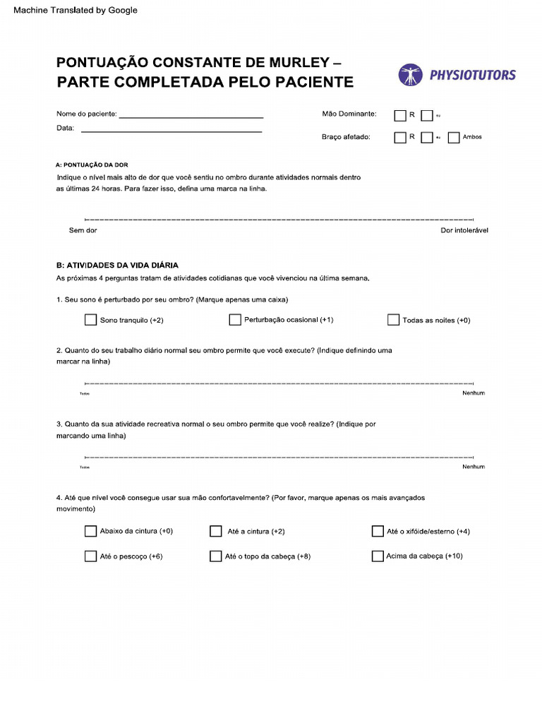 Constant Murley Score | PDF