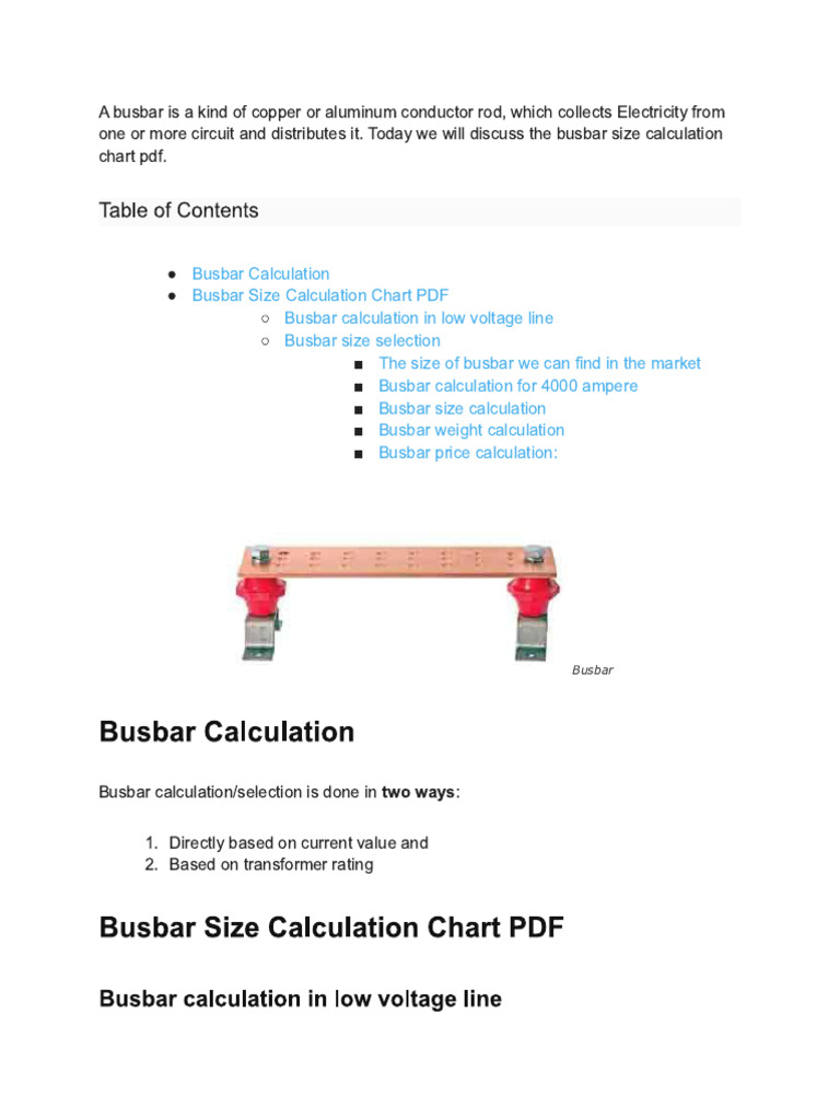 Busbur Calculation & Panel Design | PDF