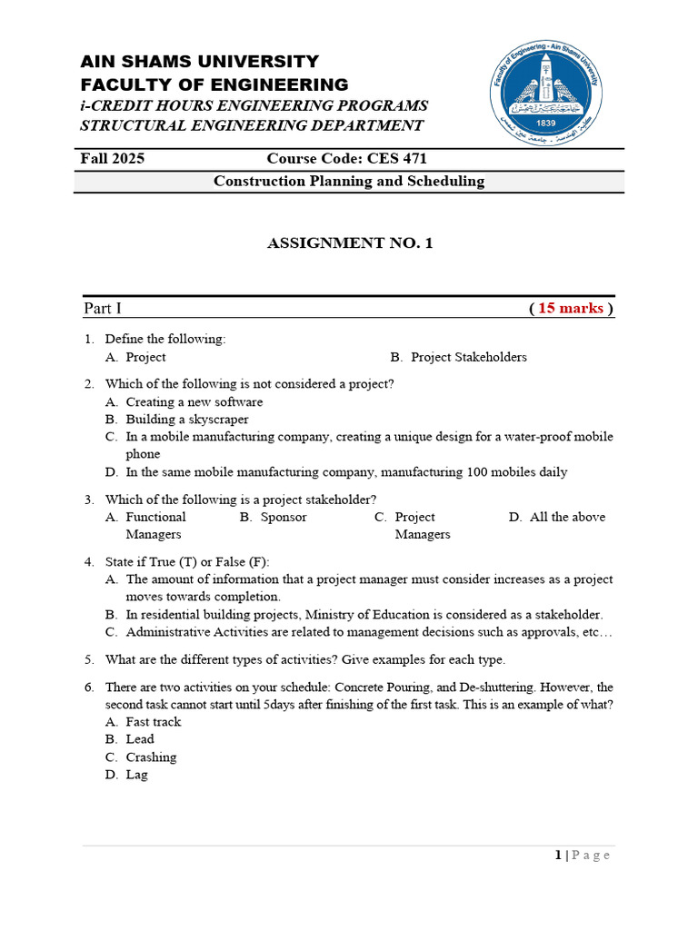 CES 471 Assignment No 1 | PDF