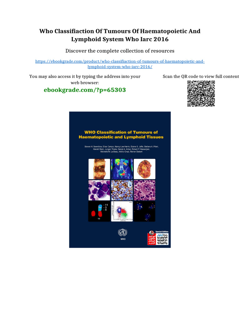 WHO Classifiaction of Tumours of Haematopoietic and Lymphoid System WHO ...