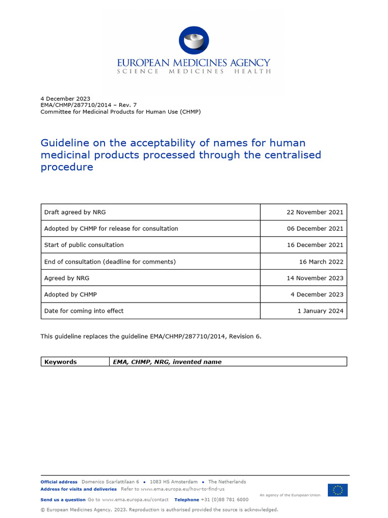 Guideline Acceptability Names Human Medicinal Products Processed Throug ...