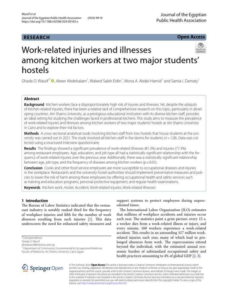 Work-Related Injuries and Illnesses Among Kitchen Workers at Two Major ...