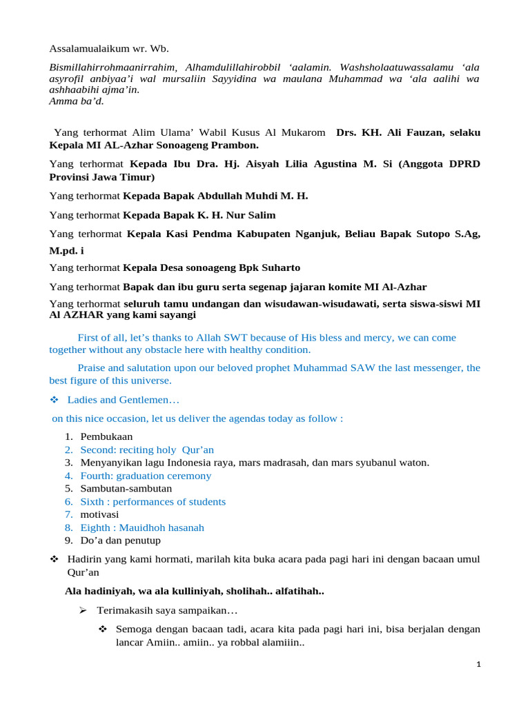 Teks MC Wisuda Al Azhar | PDF