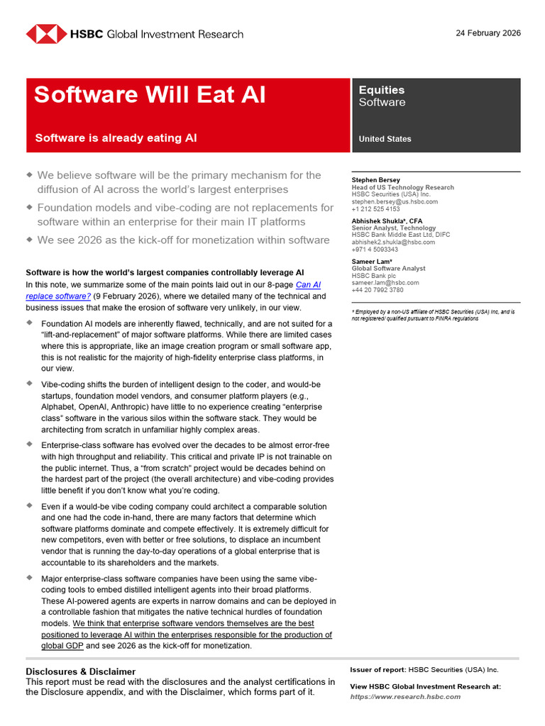 Software Will Eat AI-HSBC | PDF | Stocks | Securities (Finance)