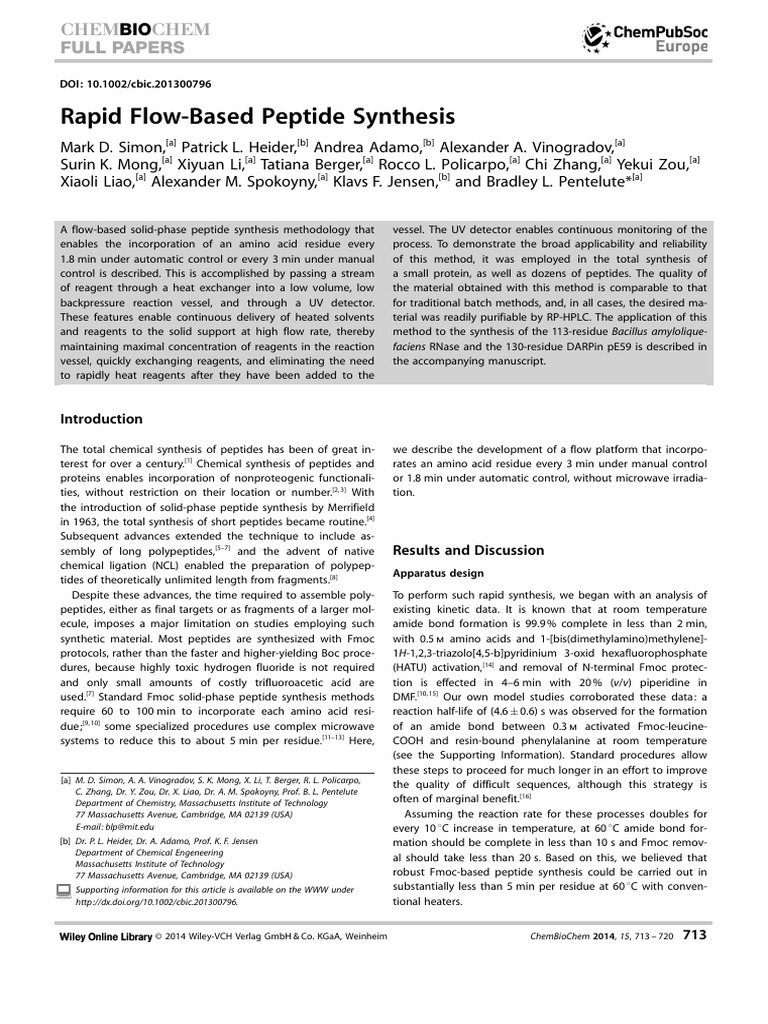 Rapid Flow Based Peptide Synthesis | PDF | Chemistry | Organic Chemistry