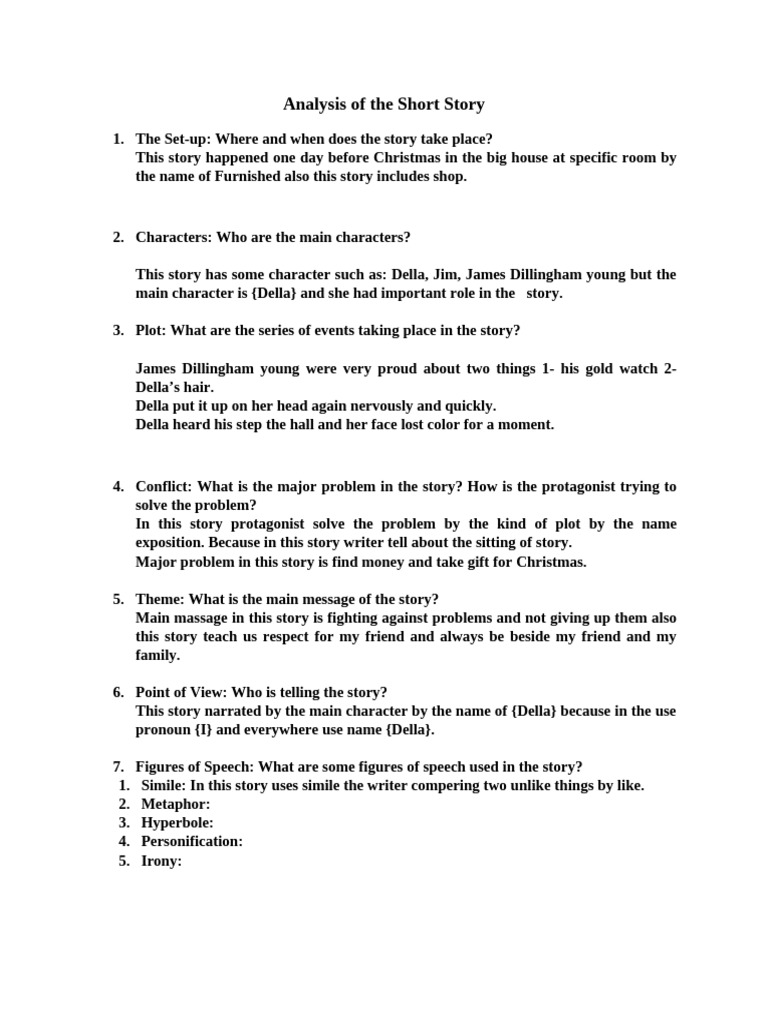 Short Story Analysis Questions - 1 | PDF