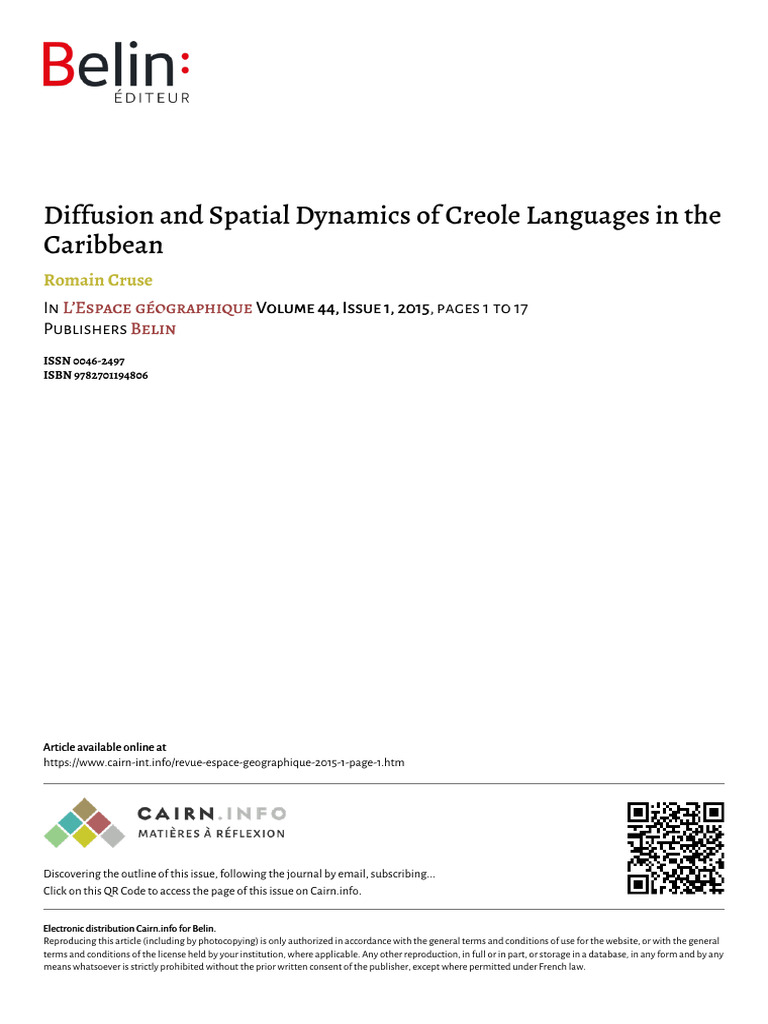 Diffusion and Spatial Dynamics of Creole Languages in The Caribbean ...