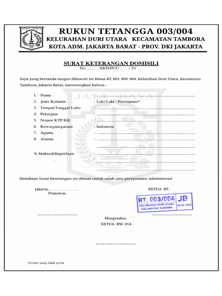 Surat RT 003 | PDF
