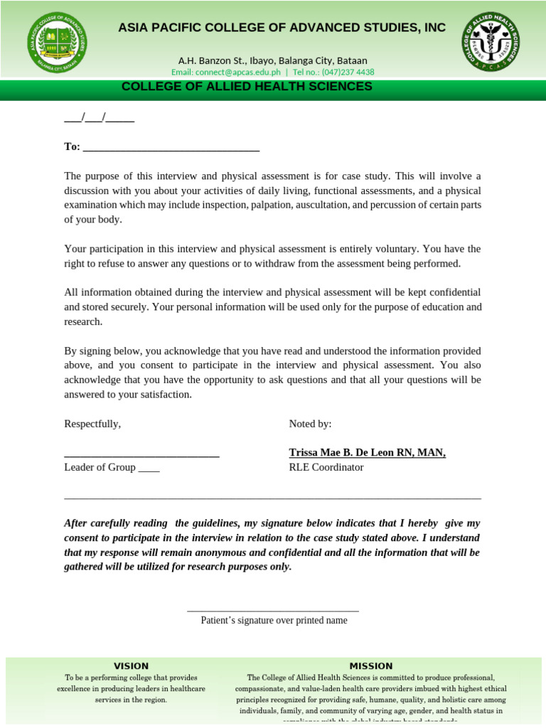 Case Formal Consent | PDF | Social Programs | Health Care