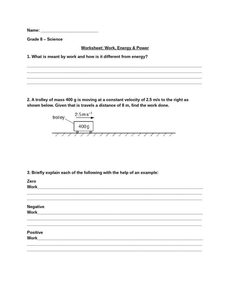 Grade 8 - Science - Worksheet 3 | PDF | Dynamics (Mechanics) | Physical ...