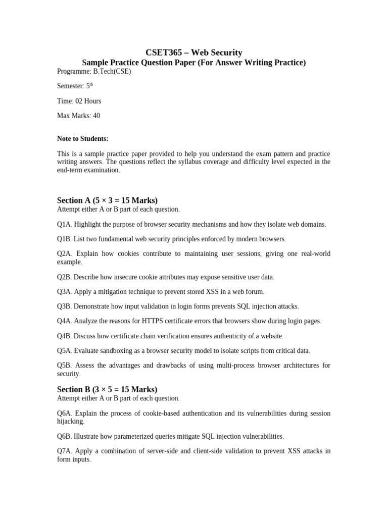 CSET365 Sample Practice Question Paper 1 | PDF