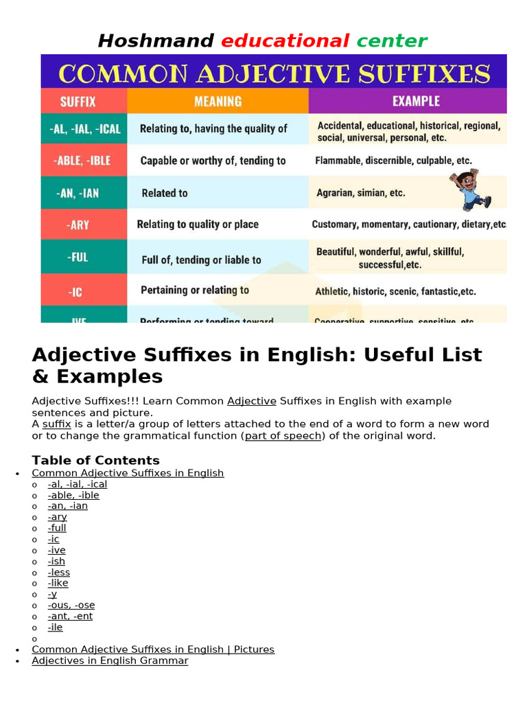 Adjective Suffixes | PDF