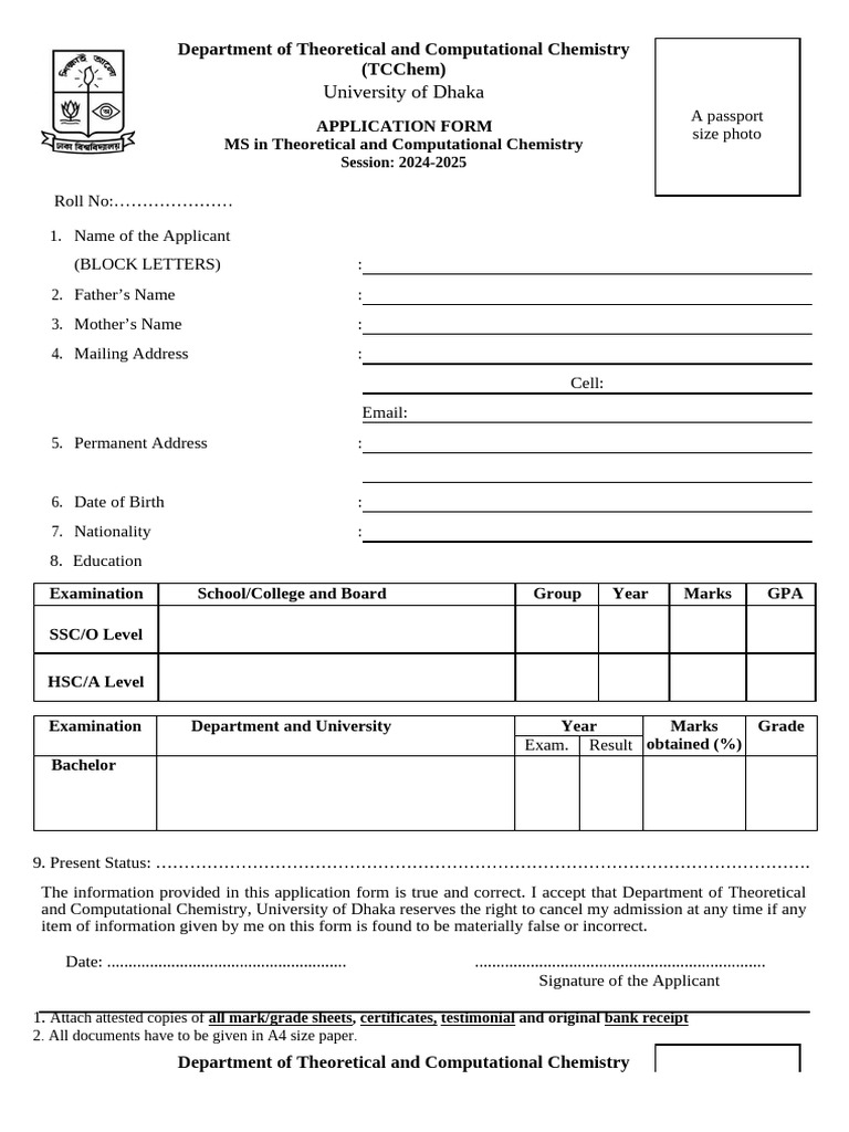 Application Form TCChem 9th Batch 2026 | PDF | Chess | Chess Theory