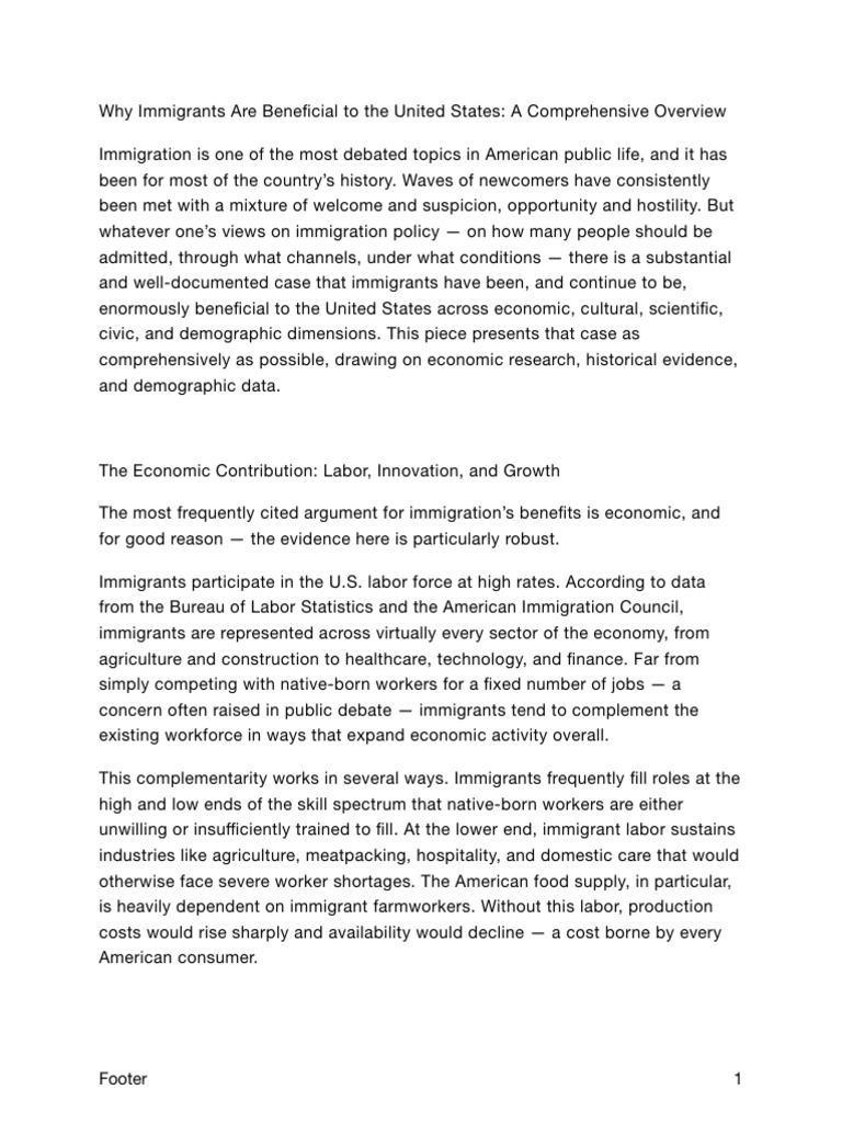 Importance of Immigrants | PDF | Immigration | Citizenship Of The ...