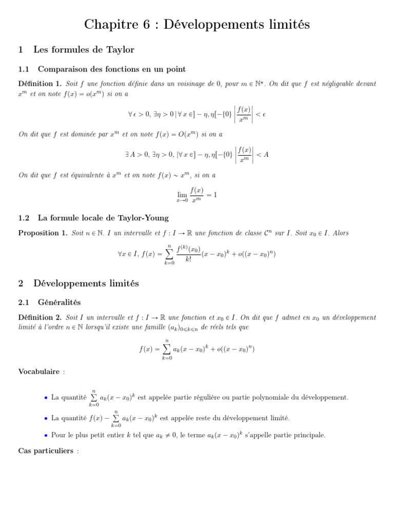 Développements Limités | PDF | Tangente (géométrie) | Relations ...