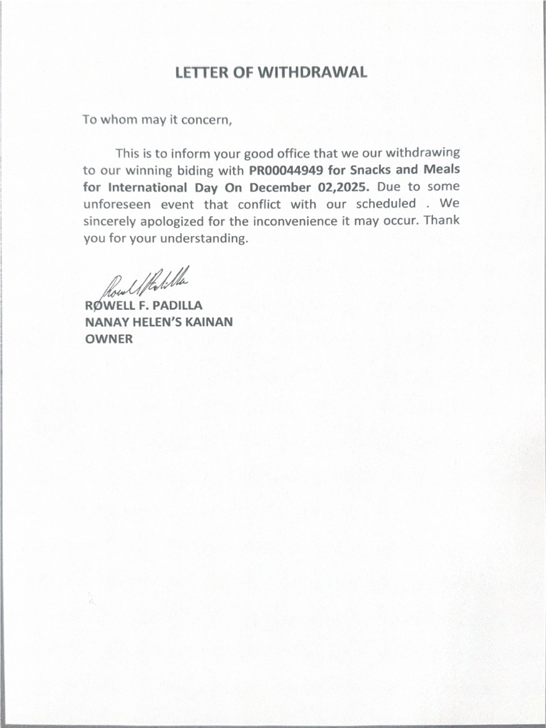 Letter of Withdrawal | PDF