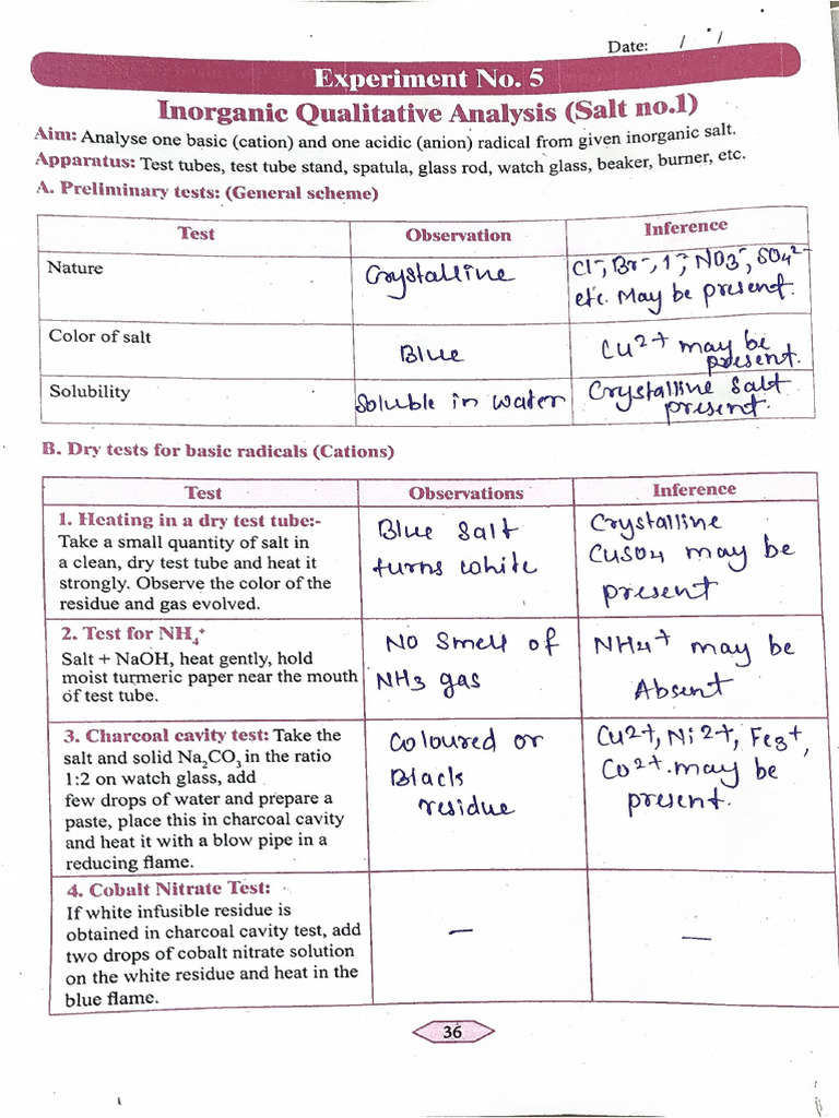 Chemistry Practical Salt Analysis | PDF
