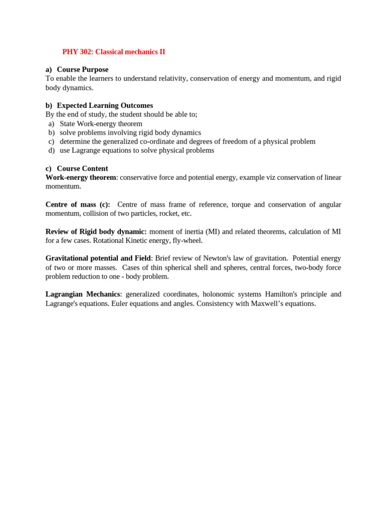 Phy 302 Classical Mechanics 11 | PDF | Force | Lagrangian Mechanics