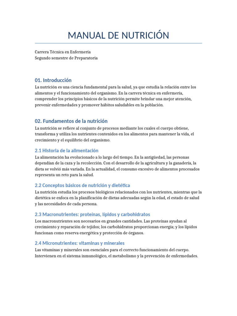 Manual Nutricion Completo Indice | PDF | Nutrición | Dieta y nutrición