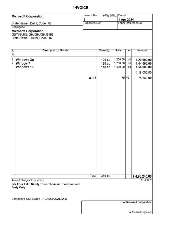 Microsoft Corporation Invoice Tally | PDF