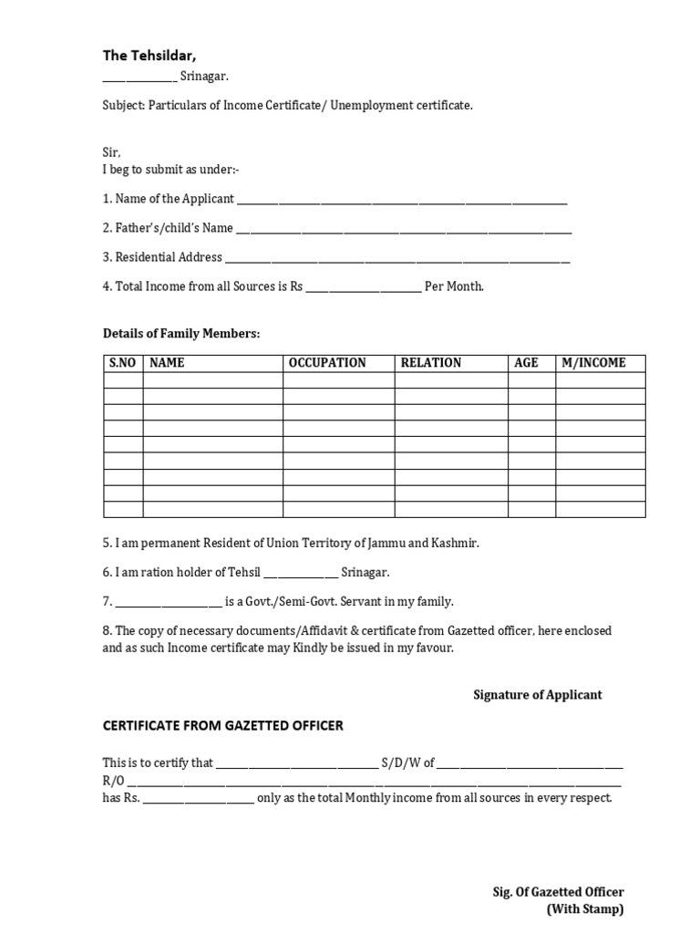Income - Certificate - Format by Gazetted Officer | PDF