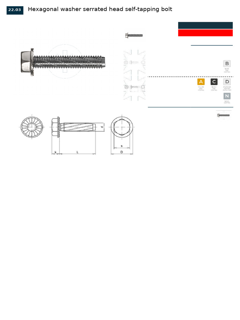 Hexagonal Washer Serrated Head Self-Tapping Bolt | PDF