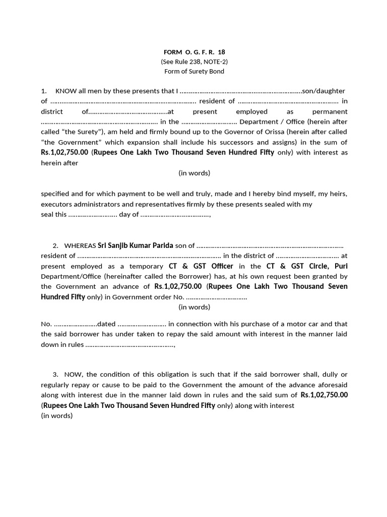 Form Ogfr 18 | PDF | Surety | Debt