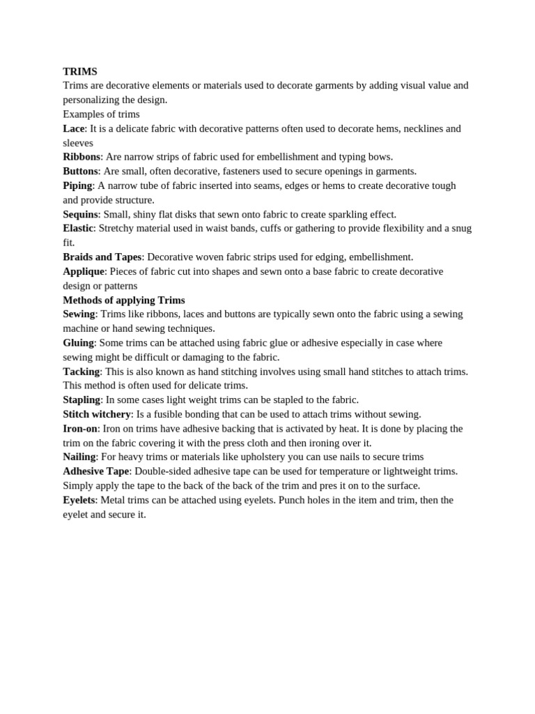 Trims and Interlinings | PDF | Sewing | Textiles