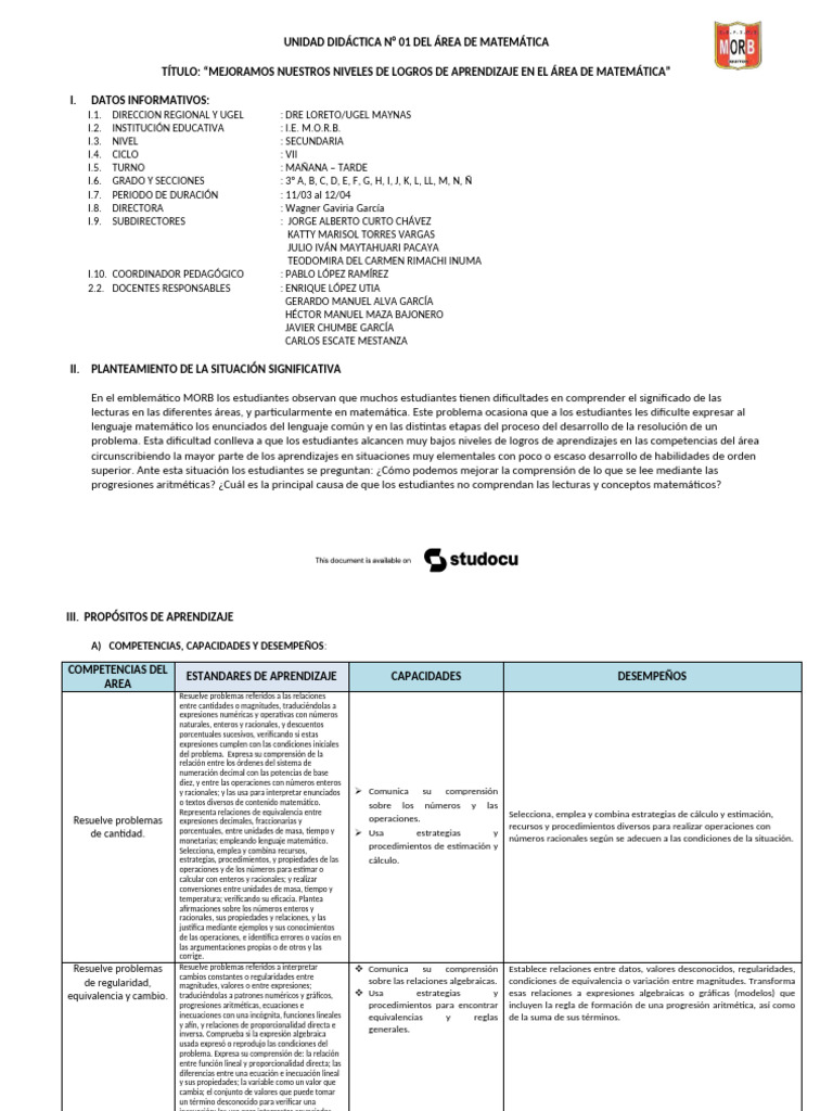 Unidad Didactica 3° Grado | PDF | Ecuaciones | Aprendizaje