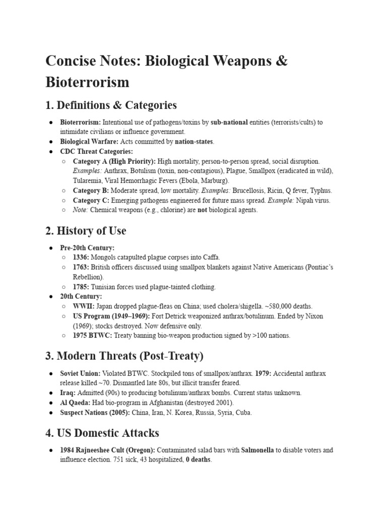 Biological Weapons and Bioterrorism Notes Google Docs | PDF ...