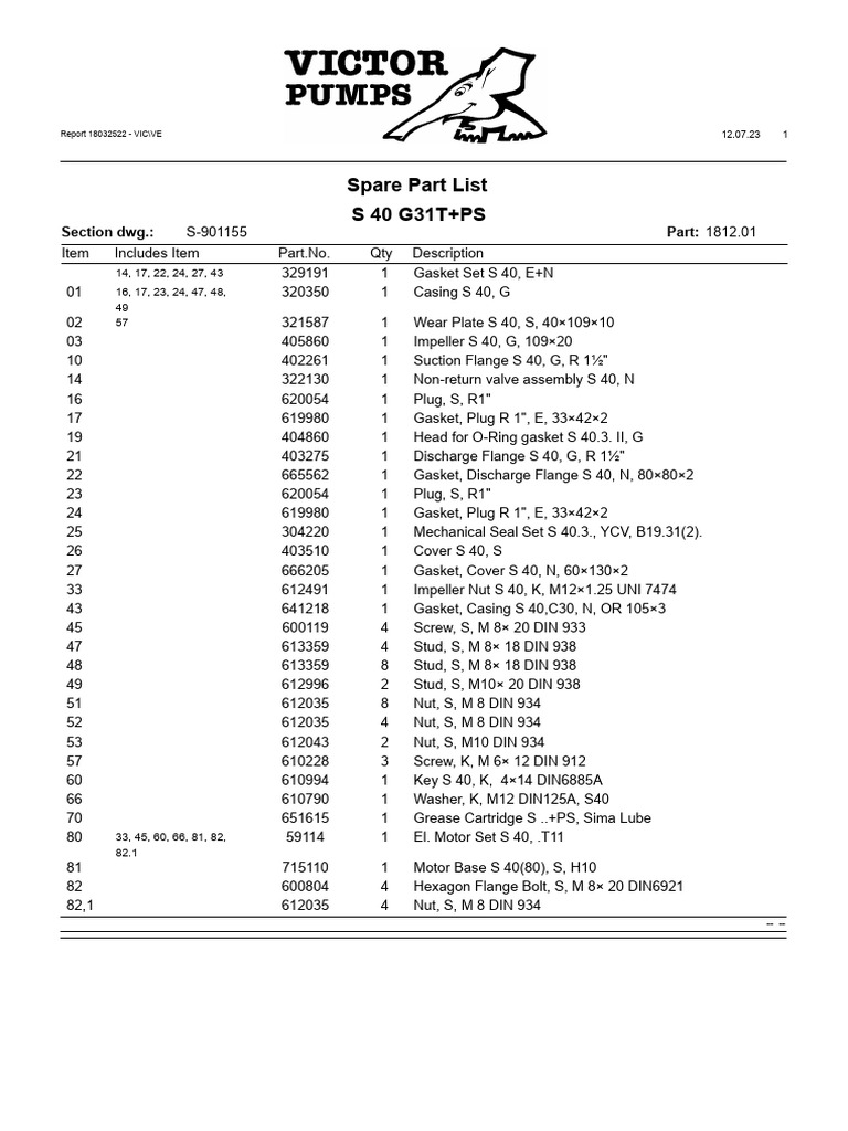 Spare Part List S 40 g31t+Ps Treatment Discharge PP | PDF | Mechanical ...
