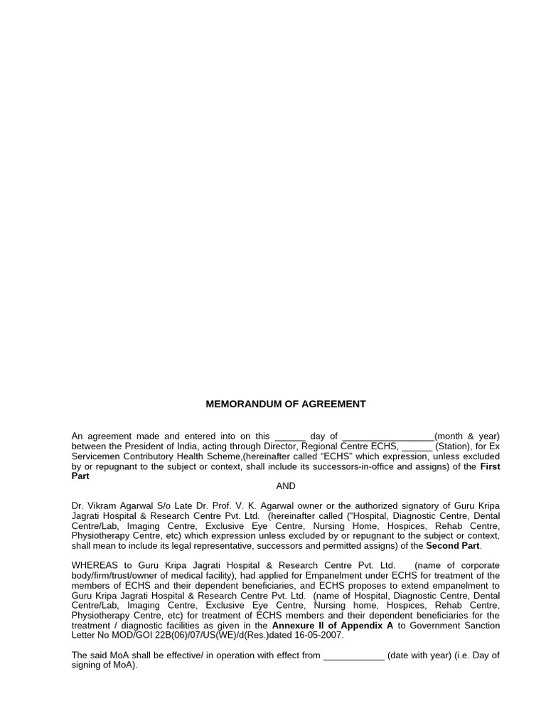 Memorandum of Agreement: First | PDF
