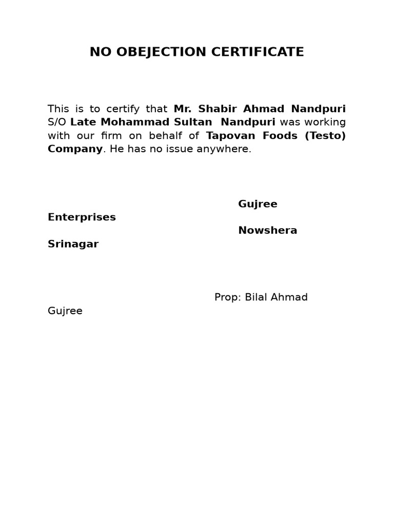 No Obejection Certificate | PDF