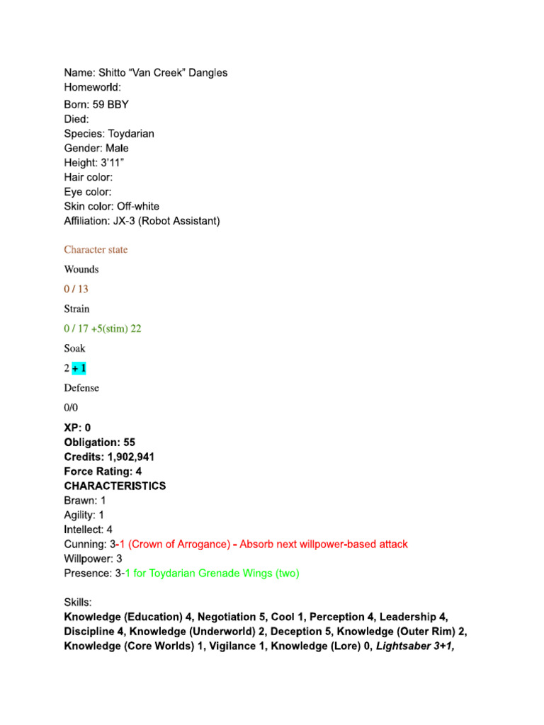 Chitto Character Sheet | PDF