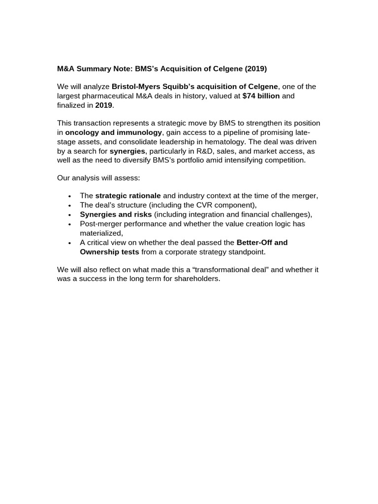 M&A Case Study | PDF